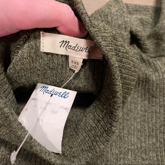 SOLD Madewell Heathered Bubble Sleeve Swing Turtleneck Sweater Olive Green - Picture 5 of 9
